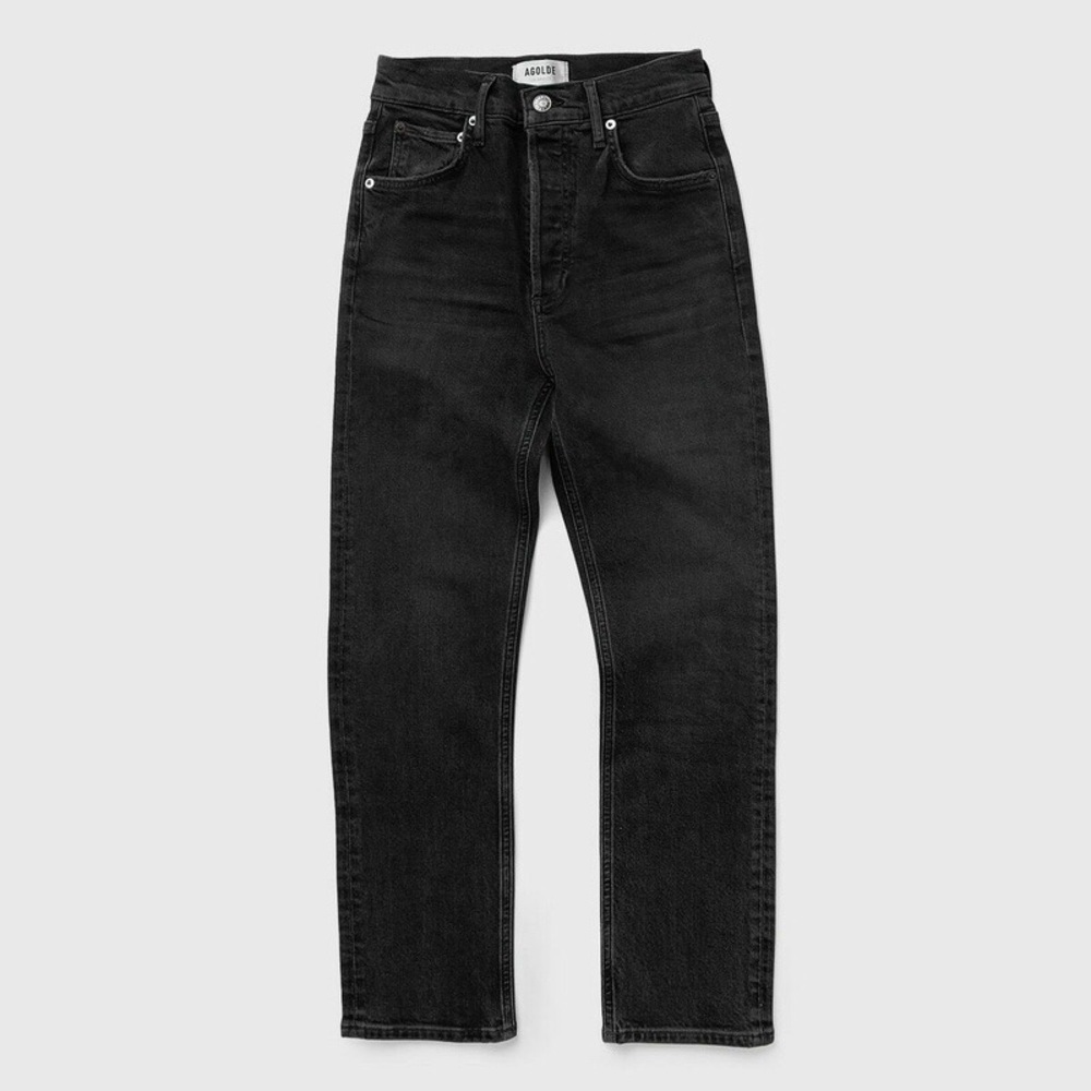 Agolde Riley High Waist Crop Black Straight Jeans Size 25